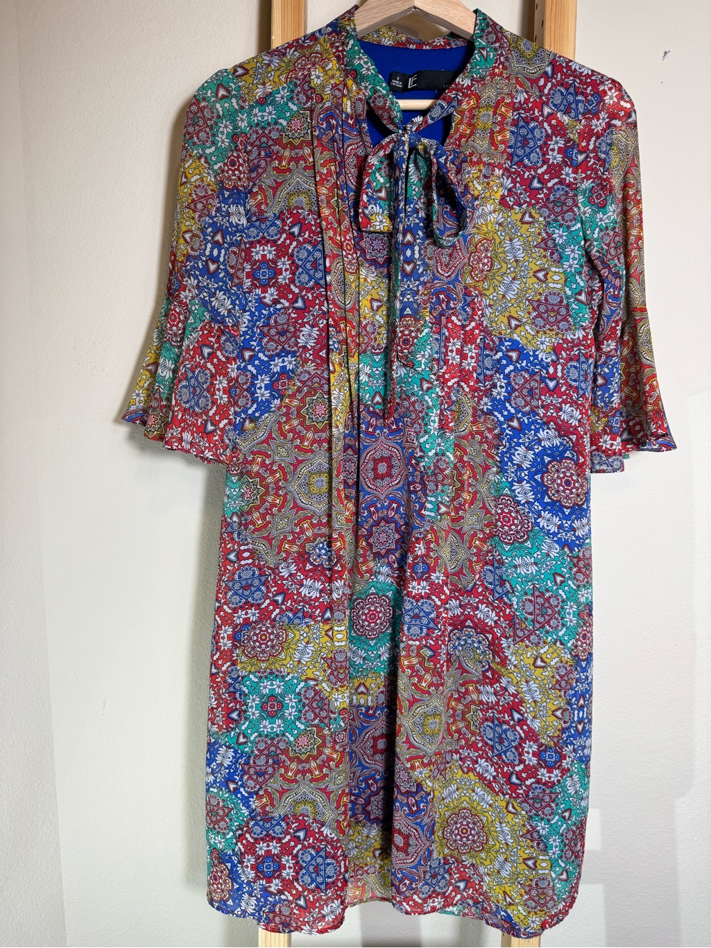 Vintage 90s Leslie Fay Mosaic Patchwork Shift Dress Size 4
